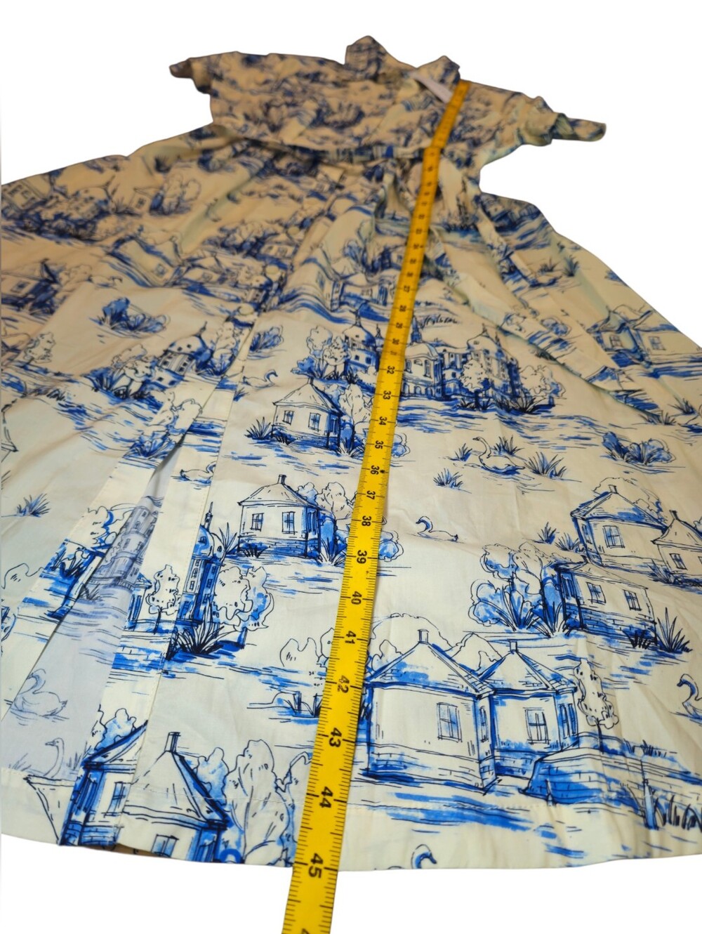 NWT Baltic Born Layne Holland Toile Midi Dress Cream Blue Tie Waist Size S - Picture 7 of 11